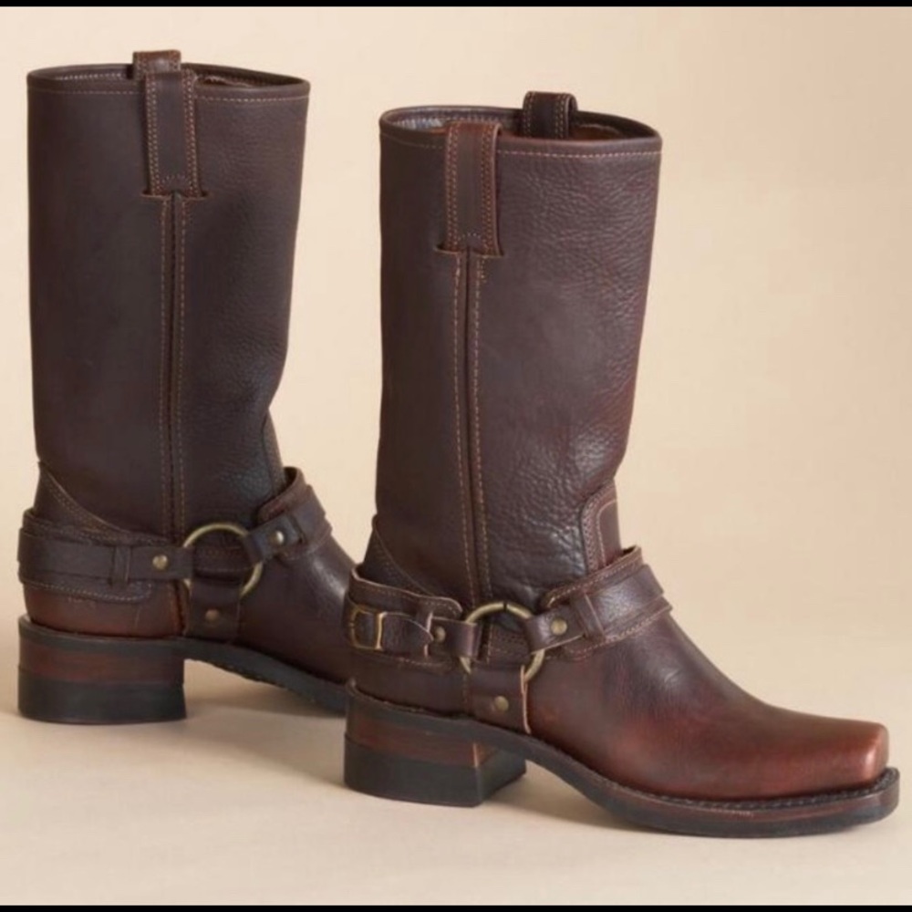 FRYE BELTED HARNESS BOOTS
